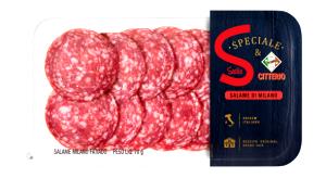 Quantas calorias em 5 fatias (40 g) Salame Milano Fatiado?