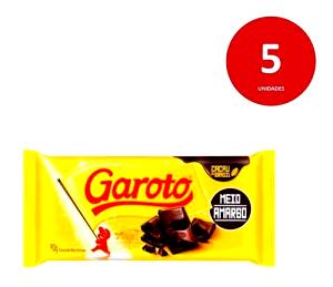 Quantas calorias em 5 quadradinhos (25 g) Chocolate Meio Amargo?