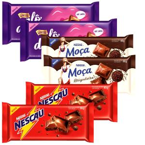 Quantas calorias em 6 quadradinhos (25 g) Chocolate Ao Leite?