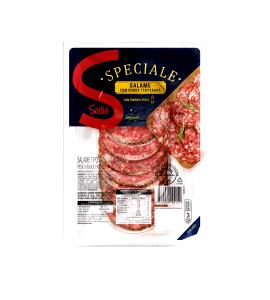 Quantas calorias em 7 fatias (40 g) Salame com Borda de Pimenta?